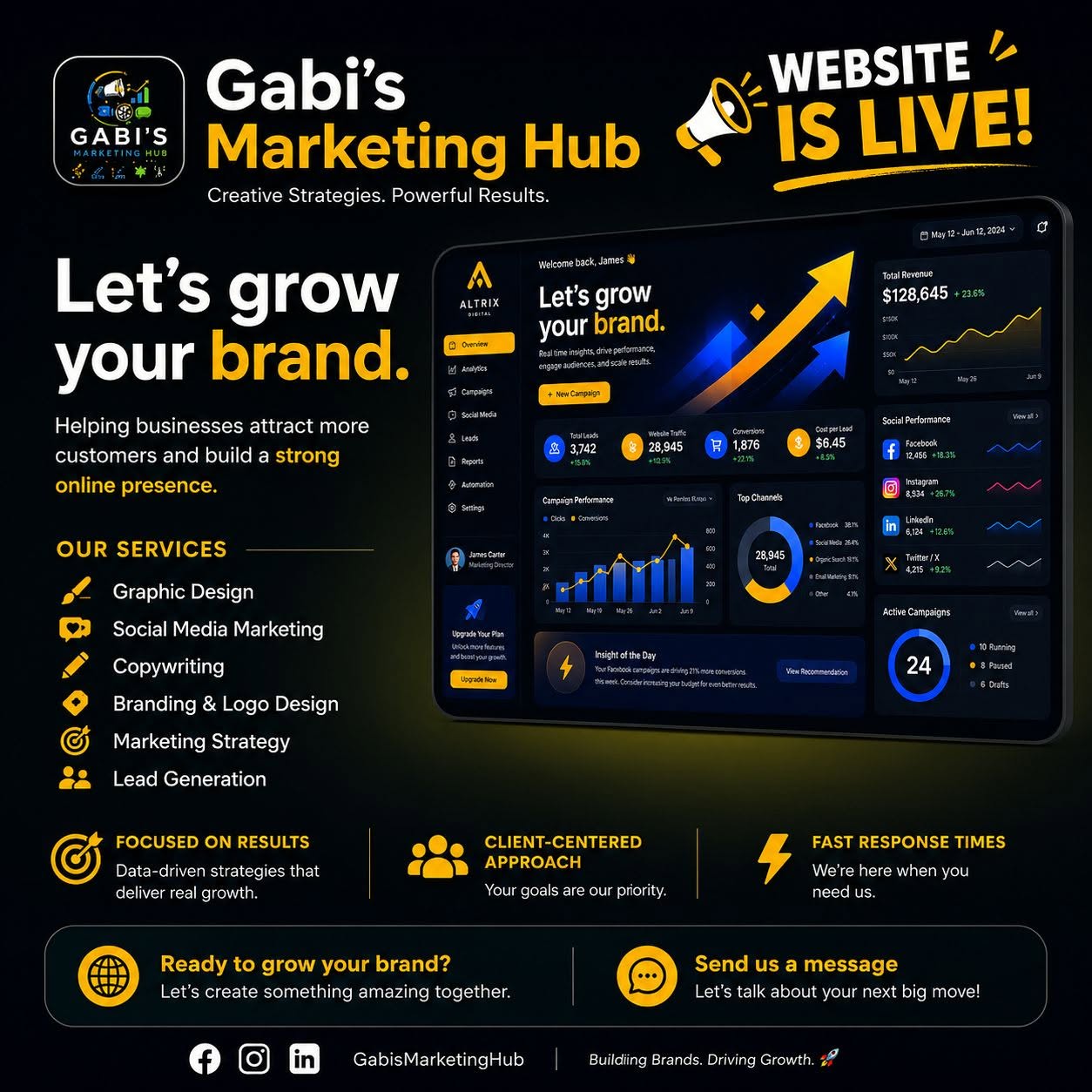 Gabi's Marketing Hub — Website is live. Creative strategies, powerful results.